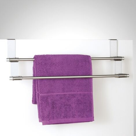 Porte-serviettes double à 2 bras – Acier inoxydable finition mate – Installation sans perçage – Pour portes jusqu'à 2 cm d'épaisseur – Zeller