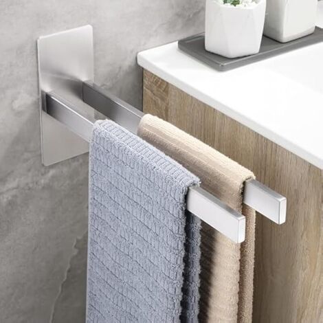 Porte-serviettes double autocollant sans perçage - Argenté - Porte-serviettes de bain - En acier inoxydable 304 - Porte-serviettes mural à deux bras