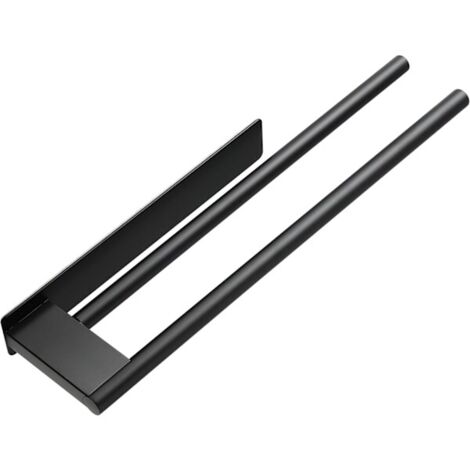Porte-serviettes double barre en acier inoxydable noir de 39 cm, sans perçage, pour la cuisine et la salle de bain-AquaForge
