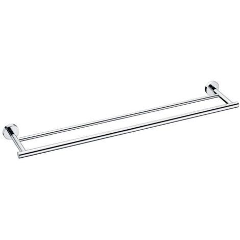 Porte-serviettes double de 30 cm pour salle de bain, fixation murale, en acier inoxydable, base ronde, finition polie.