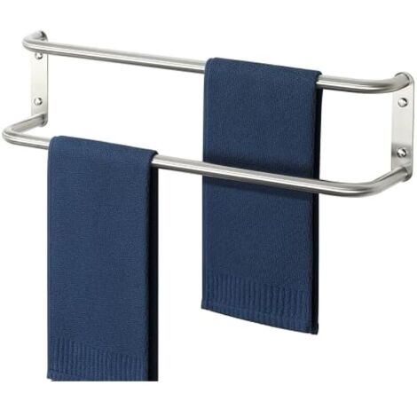 Porte-serviettes double en acier inoxydable 304 - Porte-serviettes mural pour salle de bain et cuisine