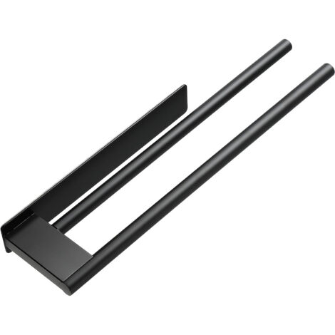 Porte-serviettes double en acier inoxydable 304, sans perçage, avec rangement intégré, pour salle de bain. Peinture noire.