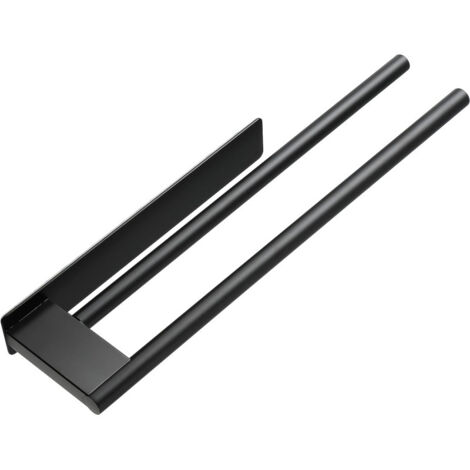 Porte-serviettes double en acier inoxydable 304, sans perçage, avec rangement intégré, pour salle de bain. Peinture noire.