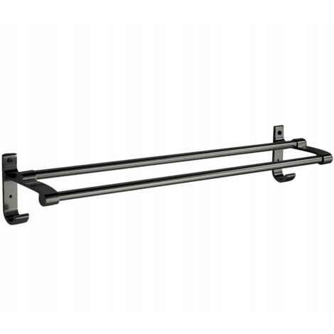 Porte-serviettes double mural 60 cm – Support de salle de bain en acier inoxydable noir mat à 2 bras, design moderne