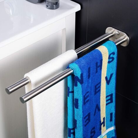 Porte-serviettes double mural, en acier inoxydable brossé, 40 cm