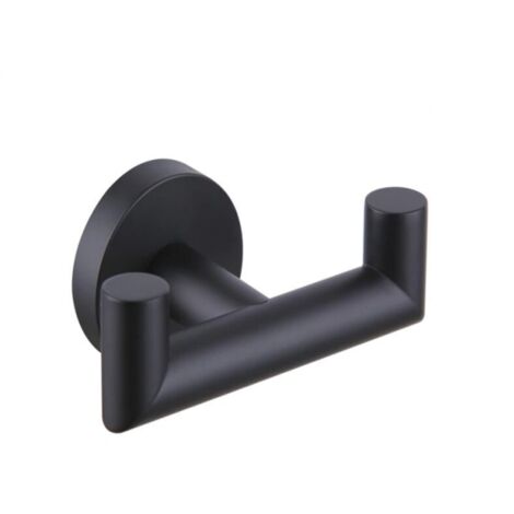 Porte-serviettes double noir mat, porte-serviettes en acier inoxydable, porte-serviettes rond avec double crochets en or noir pour salle de bain et cuisine