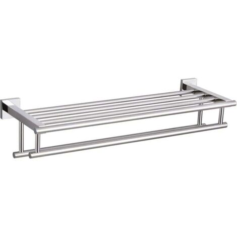 Porte-serviettes double, porte-serviettes tour avec doubles barres porte-serviettes, porte-serviettes en acier inoxydable, finition brillante, 50 cm