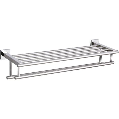 Porte-serviettes double, porte-serviettes tour avec doubles barres porte-serviettes, porte-serviettes en acier inoxydable, finition brillante, 60 cm