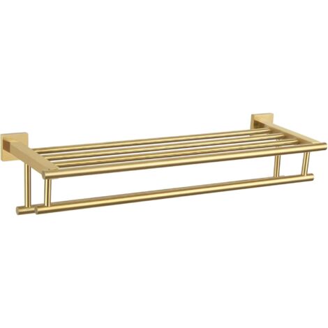 Porte-serviettes double, porte-serviettes tour avec doubles barres porte-serviettes, porte-serviettes en acier inoxydable, or brossé, 60 cm