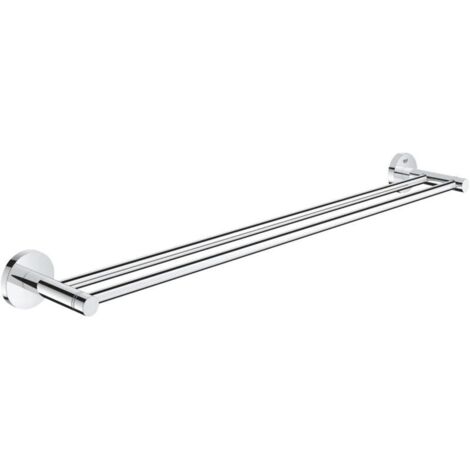 Porte-serviettes double pour salle de bain, 654 mm, fixations invisibles avec vis incluses, métal, chromé