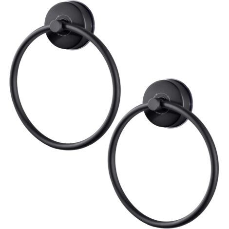 Porte Serviettes Douche Ventouse Salle de Bain Anneau Porte-Serviettes Noir INOX Support Serviette Ventouse sans Percage Porte Torchon Rond Cuisine Accroche Serviette Ventouse Mural Lot de 2