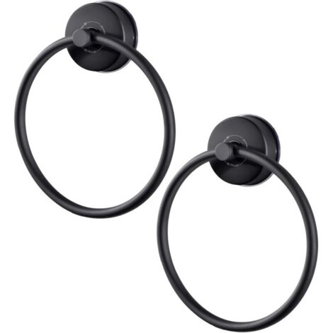 Porte Serviettes Douche Ventouse Salle de Bain Anneau Porte-Serviettes Noir INOX Support Serviette Ventouse sans Percage Porte Torchon Rond Cuisine Accroche Serviette Ventouse Mural Lot de 2