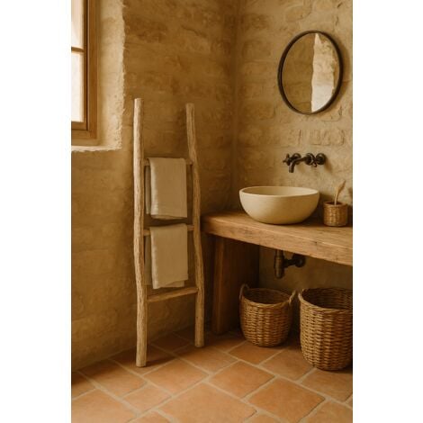 BISCOTTINI Porte-serviettes échelle en bois moderne salle de bain au sol mur décoratif Porte-serviettes échelle sur pied Porte-objet vase