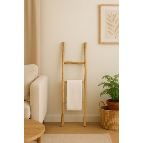 BISCOTTINI Porte-serviettes échelle en bois moderne salle de bain au sol mur décoratif Porte-serviettes échelle sur pied Porte-objet vase
