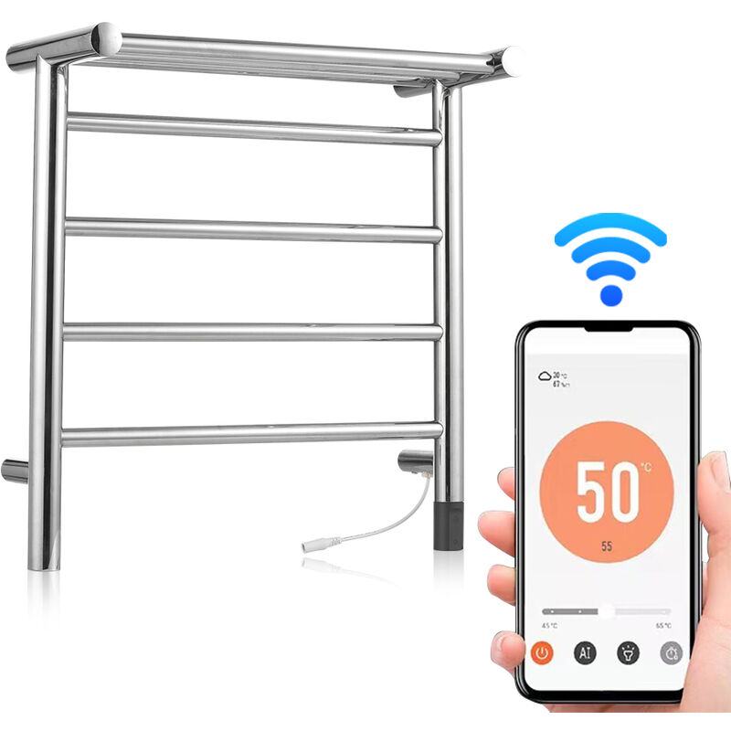 Lepmerk - Sèche-serviettes électrique WiFi 45 w 24 v 4 barres avec minuterie pour étagère supérieure, montage mural, étanche IPX4, application ai