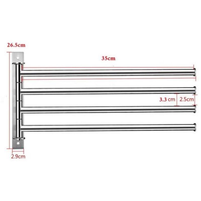 Porte-serviettes en acier inoxydable, porte-serviettes mural orientable à 180° - 4 niveaux - Argent - 35 cm