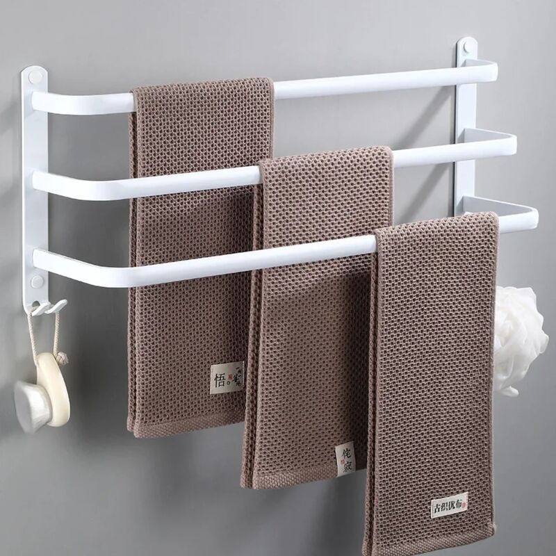 Porte-serviettes en aluminium pour salle de bain, 3 barres de 50 cm, sans perçage, pour salle de bain et toilettes, couleur blanche