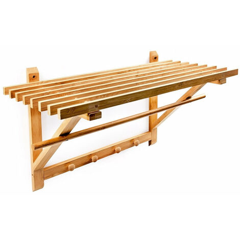 Porte-serviettes en bambou salle de bain avec étagère 60 cm