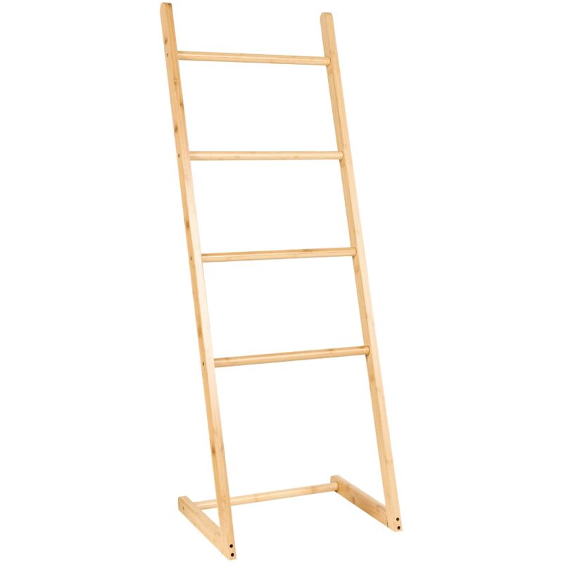 Porte-Serviettes en Bois de Bambou Support Échelle à Linge 4 Échelons Marron Clair Zappalar