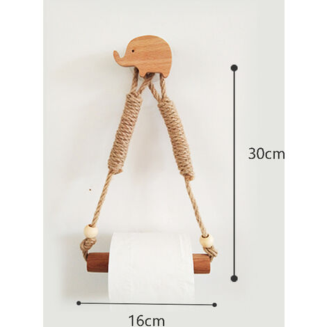Porte-serviettes en corde en bois porte-papier toilette porte-papier toilette rétro porte-papier toilette suspendu peut être utilisé pour la décoration de toilette de salle de bain (petit éléphant)