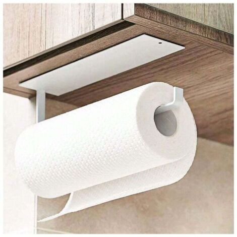 Porte-serviettes en papier autocollant, à coller au mur ou sous un meuble/évier/réfrigérateur, adapté à la salle de bain et à la cuisine, blanc 1 pièce