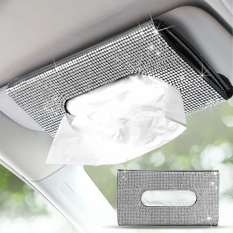 Fortuneville - Porte - serviettes en papier pour pare - soleil de voiture brillant porte - serviettes en papier Crystal Glitter étui en cuir pu