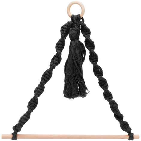 Porte-serviettes en papier tissé corde de chanvre avec frange, support mural déco pour photos et rangement - Noir