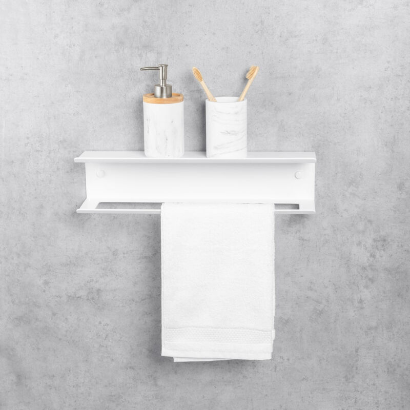 Daske - Porte-serviettes avec étagère, Aluminium, Blanc, pody (45 cm)