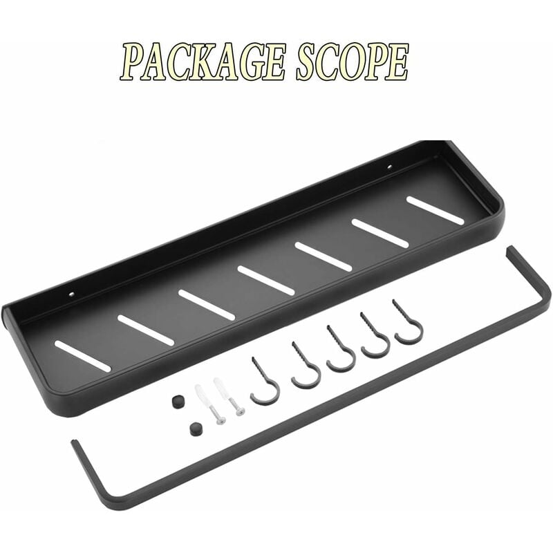 Porte-Serviettes, étagère carrée Salle de Tablette avec Towel et Mur montées sur Rail, en Alliage d'aluminium Solide Fini Noir Mat,Noir,60cm