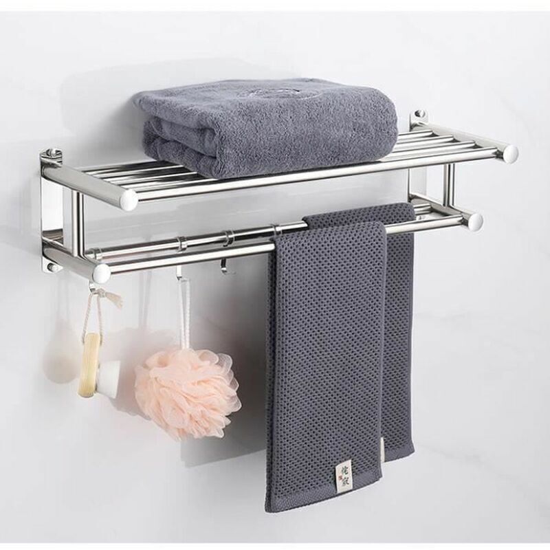 Porte-serviettes étagère murale en acier inoxydable épaissi de salle de bain 50cm