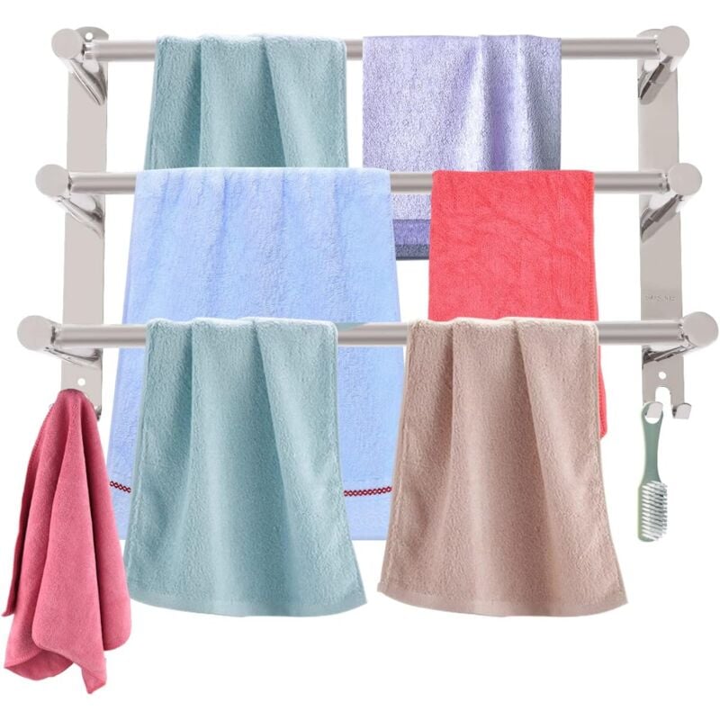 Gojoy - Porte-serviettes extensible en acier inoxydable 43-78 cm - Sans perçage - Étagère murale - Convient pour salle de bain, cuisine, salle de bain