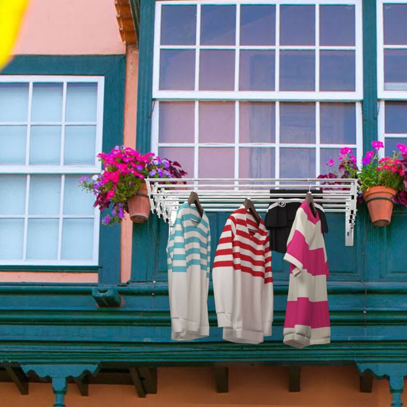 Porte-Serviettes Extensible Mural - 8 Barres en Acier Inox. 86 x 62 x 22 cm pour Salle de Bain Argent CW4926 design in