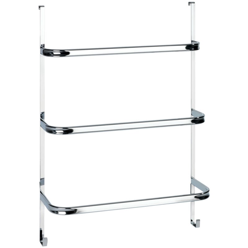 Wenko - Porte Serviettes 3 barres Irpinia 2 crochets, 3 barres 54,5cm, sans perçage, à Suspendre sur les portes, Acier chromé brillant,