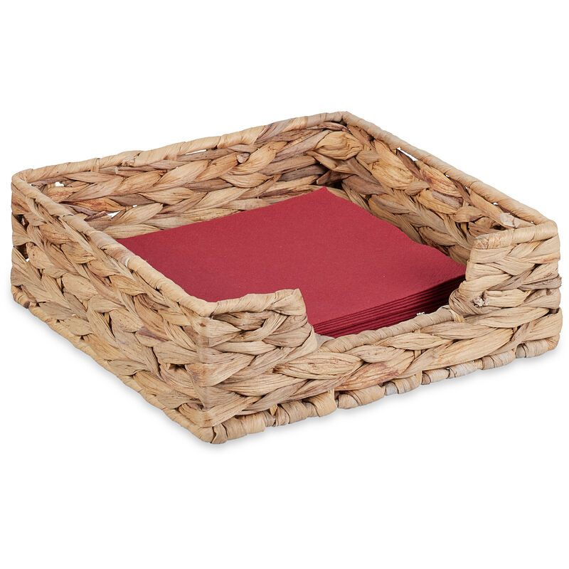 Porte-serviette de table, eichhornia, serviettes de 20x20 cm, design tressé, range-serviette, carré, nature - Relaxdays