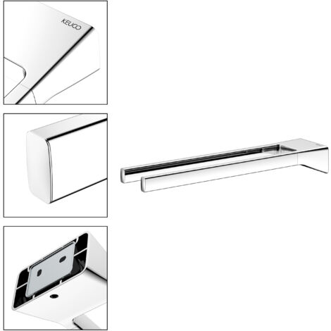 Porte-serviettes KEUCO Rose à coller ou à percer, made in Germany, en métal, chrome poli, largeur 34 cm, kit de collage inclus, pour salle de bains ou WC, fixation murale