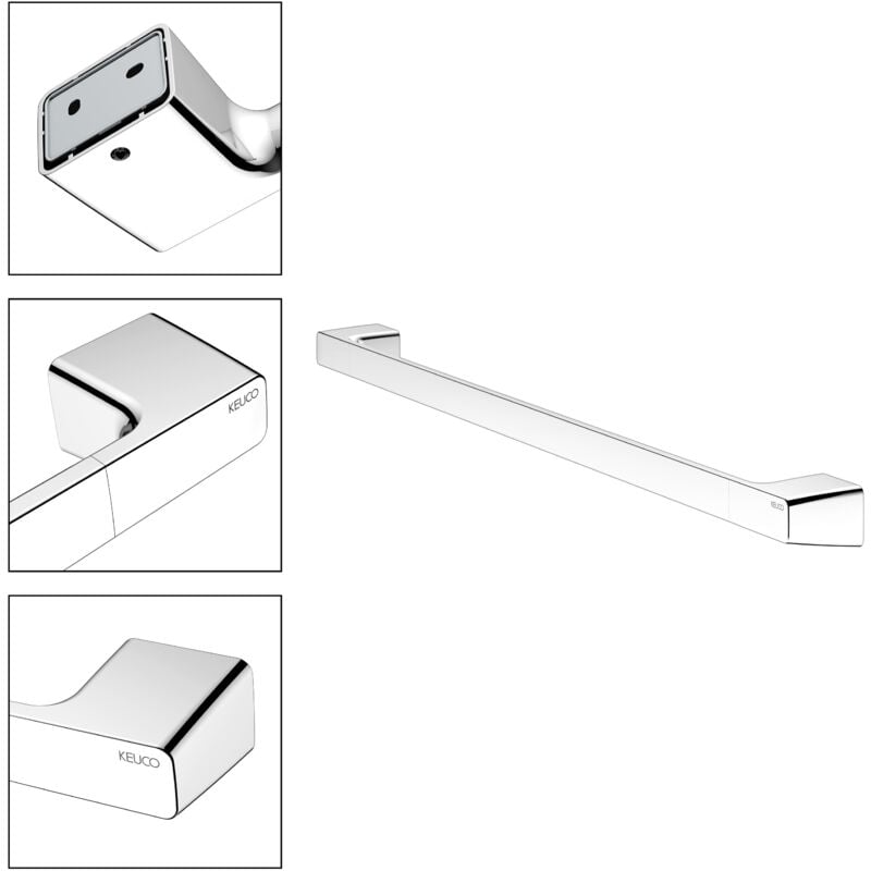 Keuco - Porte-serviettes Rose à coller ou à percer, made in Germany, en métal, chrome poli, largeur 80 cm, kit de collage inclus, pour salle de bains