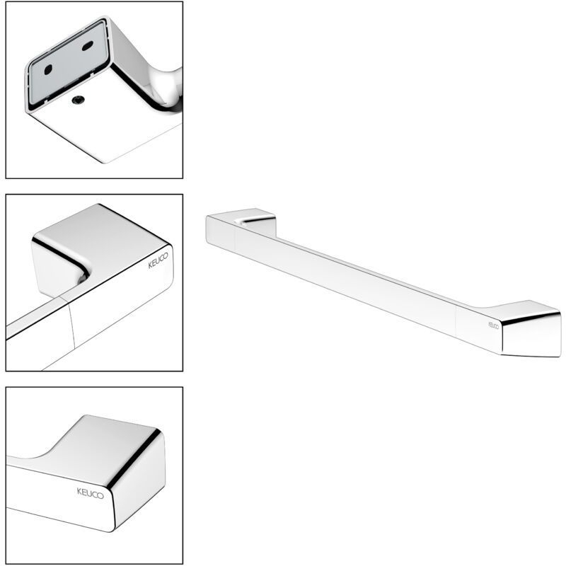 Keuco - Porte-serviettes Rose à coller ou à percer, made in Germany, en métal, chrome poli, largeur 60 cm, kit de collage inclus, pour salle de bains