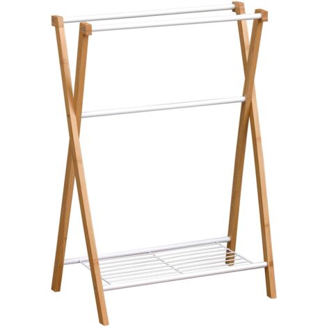 Porte serviettes métal et bambou 3 barres blanc