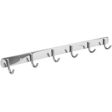 Porte-serviettes mural 6 crochets inoxydable Rangement organisateur pour porte et mur Ensemble avec vis et chevilles Longueur 45 cm Installation facile