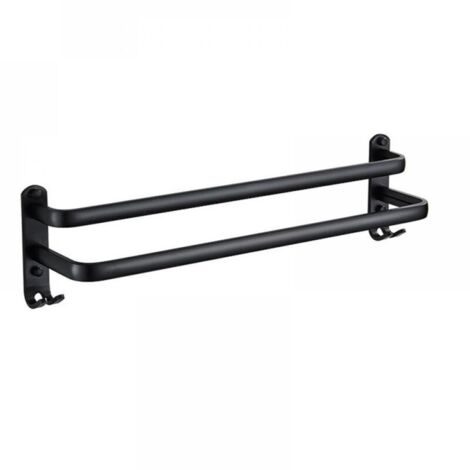 Porte-serviettes mural adhésif noir mat pour salle de bain, porte-serviettes double usage en alliage d'aluminium (40 cm, double barre)