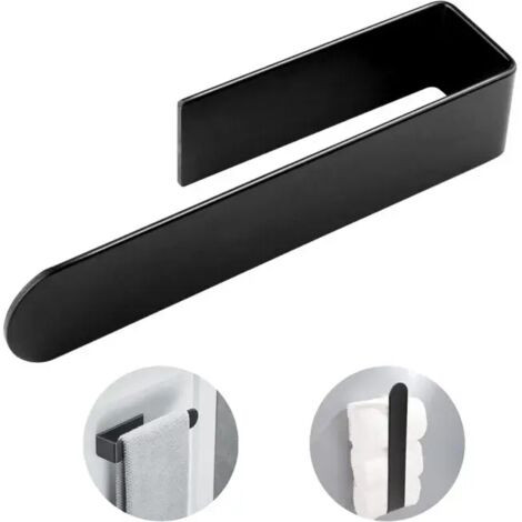 Porte-Serviettes Mural Adhésif Sans Perçage, Porte-Torchons Auto-Adhésif En Acier Inoxydable Pour Cuisine Et Salle De Bain (Noir 37 Cm)
