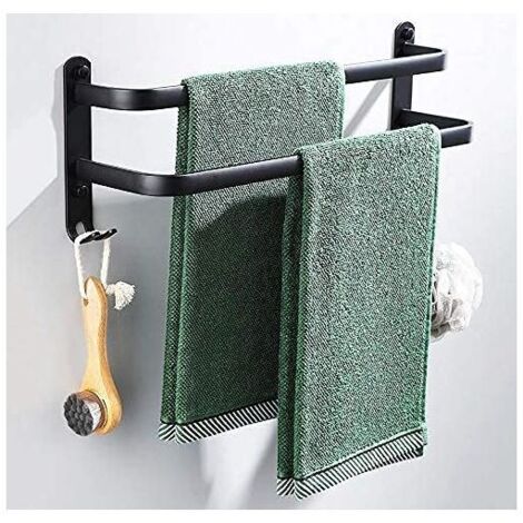 Porte-serviettes mural autocollant noir pour salle de bain et cuisine, étanche, avec crochet, 50 cm, KLB-AquaForge
