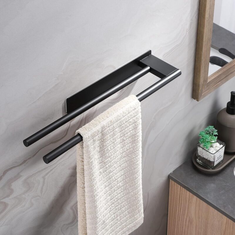 Porte-Serviettes de Salle de Bain sans Perçage en Acier Inoxydable 304 Double Porte Serviette Adhésif à Deux Bras Support Mural