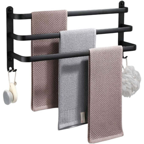 Porte-serviettes mural avec 3 barres et 4 crochets
