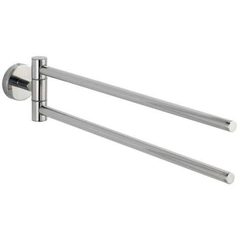 Porte serviettes mural Bosio Shine WENKO, 2 bras mobiles, Vis et chevilles incluses, Acier inox, 5,5 x 9 x 43 cm, Argent brillant