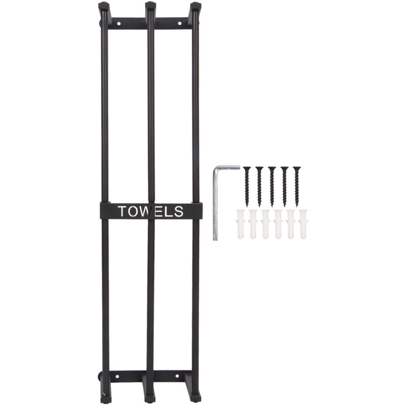 Sunxury - Porte-serviettes mural de salle de bain, 3 barres, en alliage d'aluminium, porte-serviettes roulées pour serviettes roulées, noir