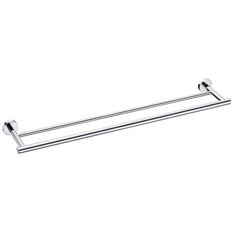 Porte-serviettes mural double barre de 30 cm, en acier inoxydable poli, avec base ronde.-AquaForge