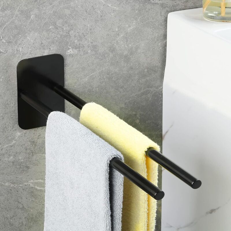 Porte-Serviette Mural sans Percage 39 cm - Barre à Serviettes en Acier Inoxydable, Installation Facile, Idéal pour Salle de Bain, Cuisine et Buanderie