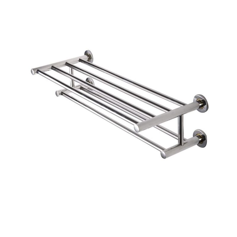 Helloshop26 - Porte-serviettes mural double pour salle de bain etagère de salle de bain acier inoxydable 60 x 22,5 x 16 cm couleur argent