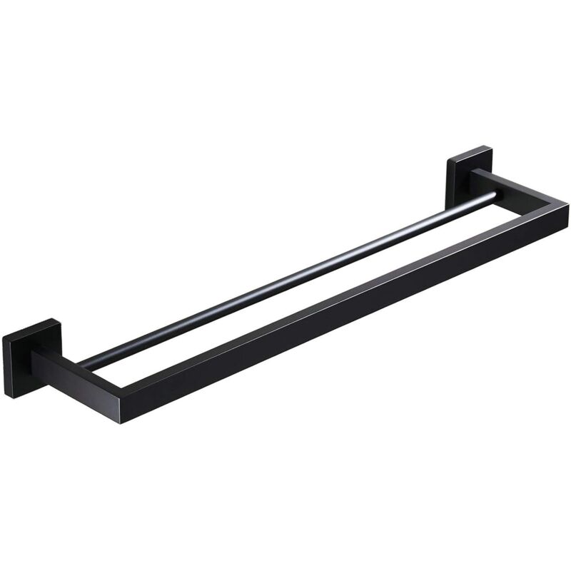 Porte-serviettes mural double pour salle de bain Noir mat 60 cm